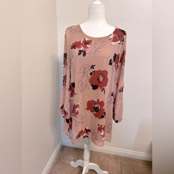 Charlotte Russe Tops - FLORAL Long Sleeve Slit sleeve Chiffon business casual Y2K Tunic Mini dress